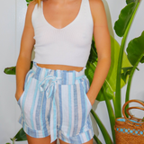 Linen Striped Blue Shorts