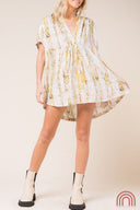 Boho Print Short Sleeve V Neck Mini Dress