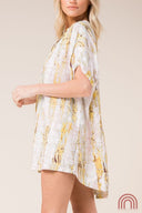 Boho Print Short Sleeve V Neck Mini Dress