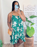 black woman loose tropical dress green floral guava honey hawaii summer dress