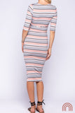 PEACH & GREAY STRIPED TIE DRESS