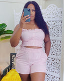 Nicole Linen Ruffle Crop Top - Blush Pink