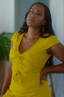 Yellow Ribbed Tie Front Dress